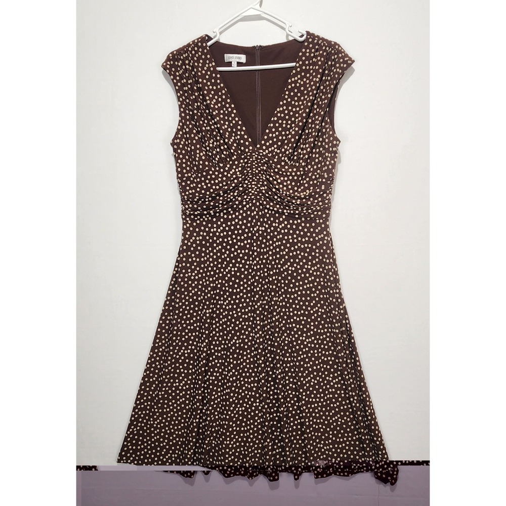 Jones Studio Women's Elegant Classy Polka‎ Dot Brown/Beige Dress Size 12